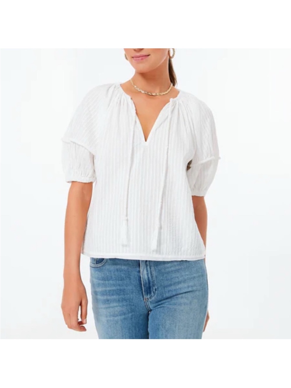 Ulla Johnson White Gauze Tie-Front Peasant Top
